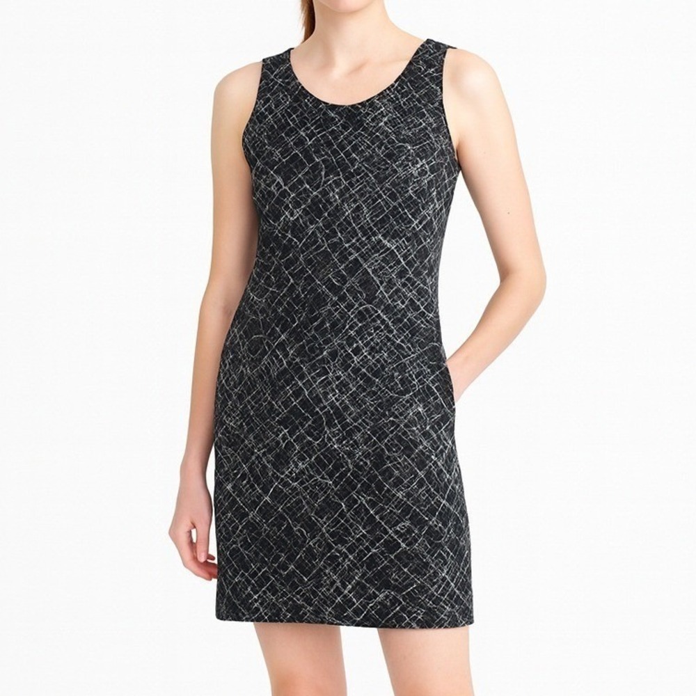 Kenar Womens Sheath Dress 10 Black‎ White Abstract Print Sleeveless Career Lq